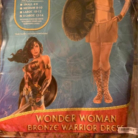 ladies size XL 12/14 Wonder Woman Bronze Warrior Costume with Roman Sandals - Picture 1 of 9